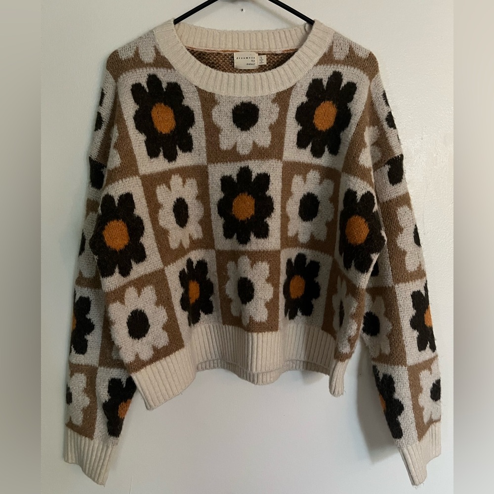 Dreamers by Debut Retro 70s Style Flower Sweater size L